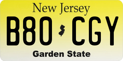 NJ license plate B80CGY