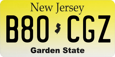 NJ license plate B80CGZ