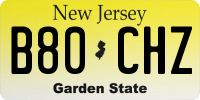 NJ license plate B80CHZ