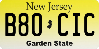 NJ license plate B80CIC