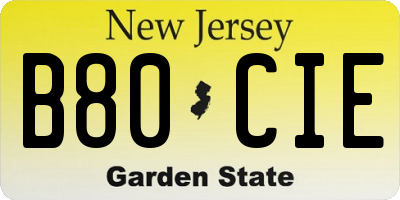 NJ license plate B80CIE