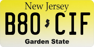 NJ license plate B80CIF