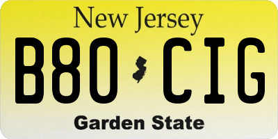 NJ license plate B80CIG