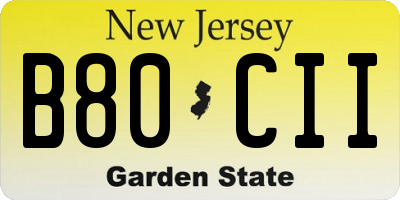 NJ license plate B80CII
