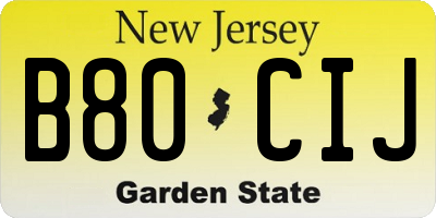 NJ license plate B80CIJ