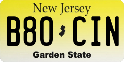 NJ license plate B80CIN