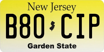 NJ license plate B80CIP