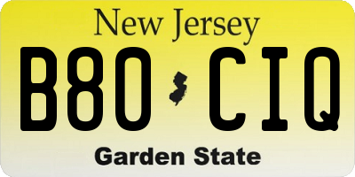 NJ license plate B80CIQ