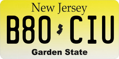 NJ license plate B80CIU
