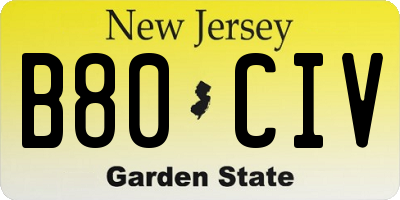 NJ license plate B80CIV