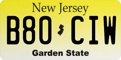 NJ license plate B80CIW