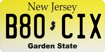 NJ license plate B80CIX