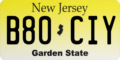 NJ license plate B80CIY