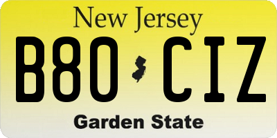 NJ license plate B80CIZ