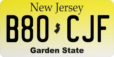 NJ license plate B80CJF