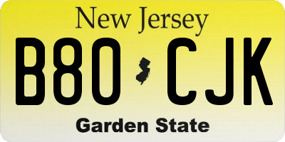 NJ license plate B80CJK