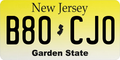 NJ license plate B80CJO