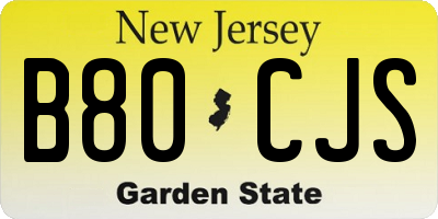 NJ license plate B80CJS