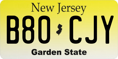 NJ license plate B80CJY