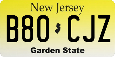 NJ license plate B80CJZ