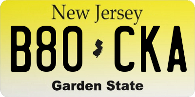NJ license plate B80CKA