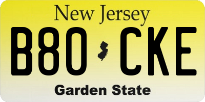 NJ license plate B80CKE