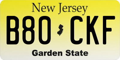 NJ license plate B80CKF