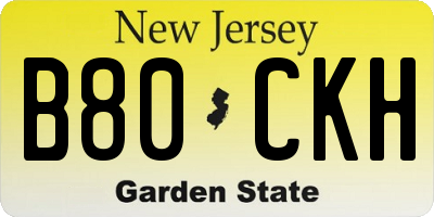 NJ license plate B80CKH