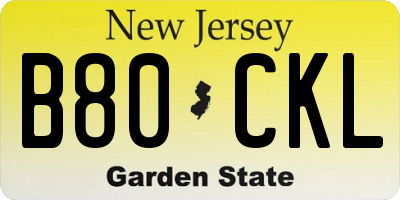 NJ license plate B80CKL