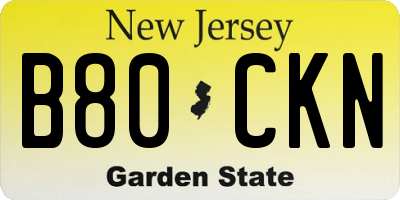 NJ license plate B80CKN