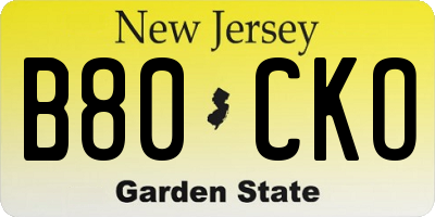 NJ license plate B80CKO