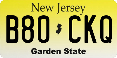 NJ license plate B80CKQ