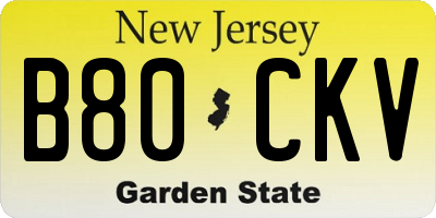 NJ license plate B80CKV