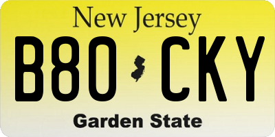 NJ license plate B80CKY