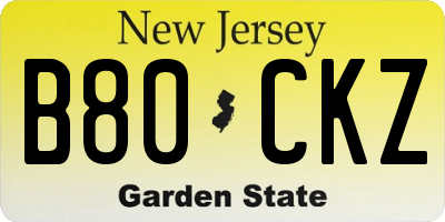 NJ license plate B80CKZ