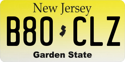 NJ license plate B80CLZ