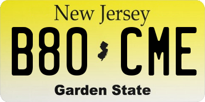 NJ license plate B80CME