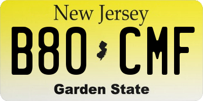 NJ license plate B80CMF