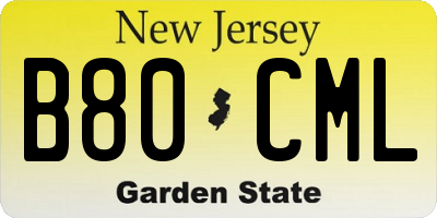 NJ license plate B80CML