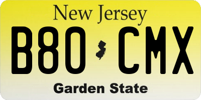 NJ license plate B80CMX