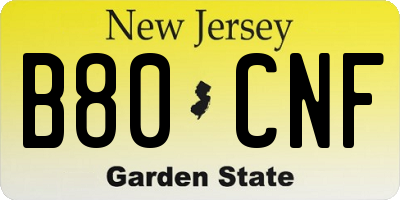 NJ license plate B80CNF