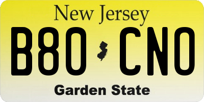 NJ license plate B80CNO