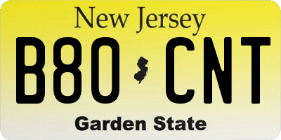 NJ license plate B80CNT
