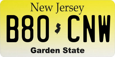 NJ license plate B80CNW