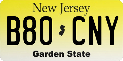 NJ license plate B80CNY