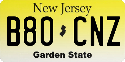 NJ license plate B80CNZ