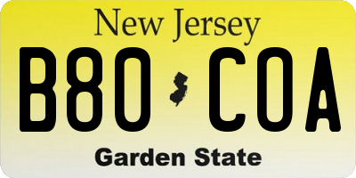 NJ license plate B80COA