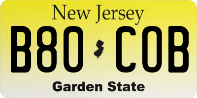 NJ license plate B80COB