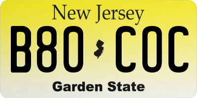 NJ license plate B80COC