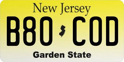 NJ license plate B80COD